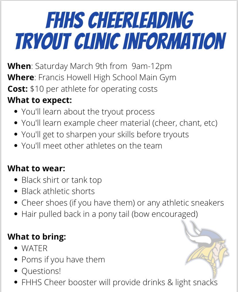 Excited to keep the cheer spirit alive! While we're in the heart of this season, it's never too early to plan ahead. 
💙📣💛
Mark your calendars for our upcoming clinic and open gym dates as we gear up for another amazing year ahead! #Cheerleading #FHVikingCheer