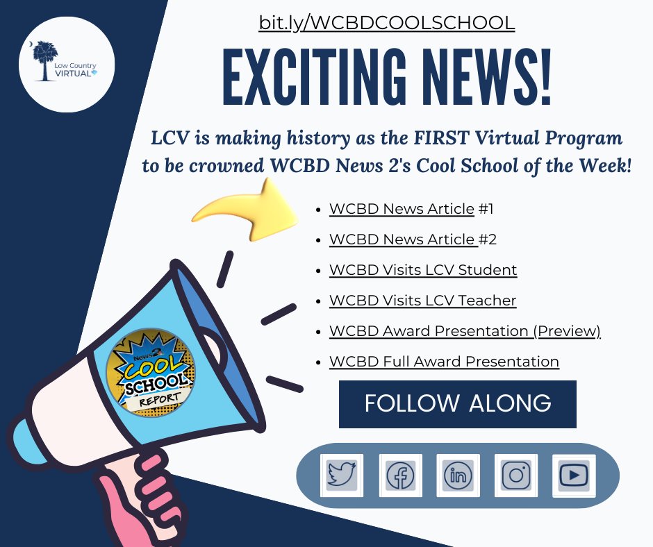 🌟LCV is on fire 🔥 as @WCBD Cool School of the week! 🏆🎉 Check out the recap showcasing the why this week was unforgettable. 👏TY to our incredible students, teachers, and families! 🙌💙 Let's keep leading the way in #onlineLearning! 💻 #LCVLeads 🌐📚 bit.ly/WCBDCOOLSCHOOL