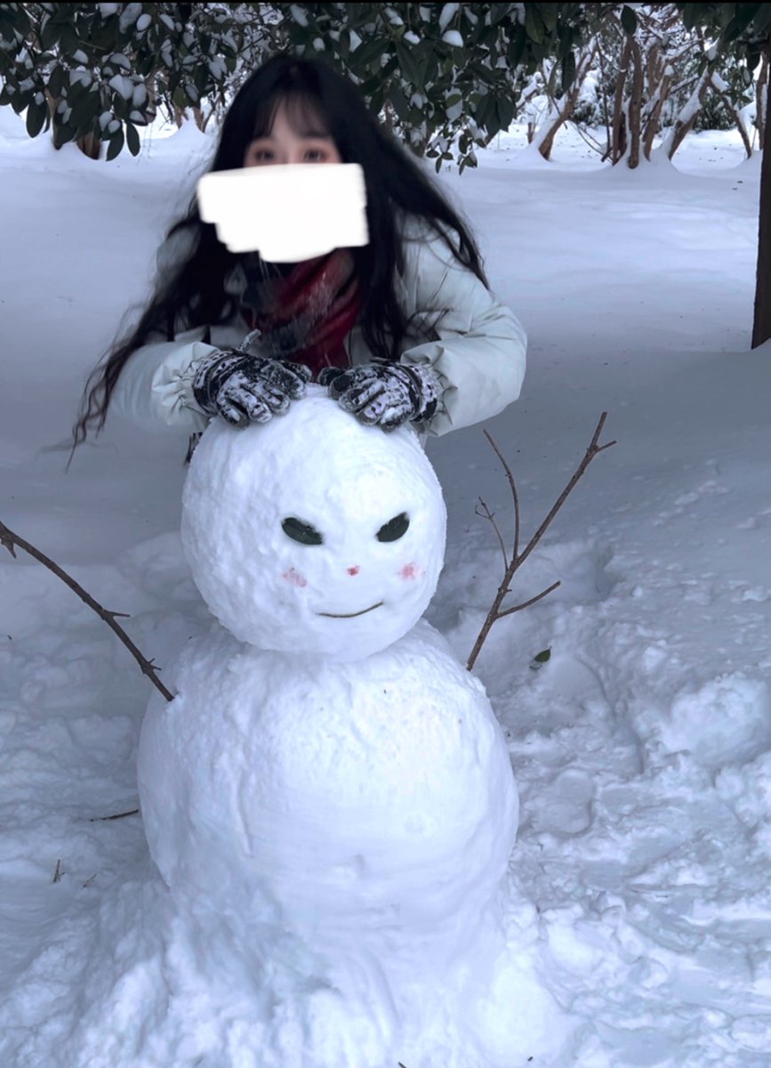 Noki_1006's tweet photo. @AMofumogu 私たちのところには大きな雪が降った！私が作った雪だるまを見て！૮₍´｡• ᵕ •｡`₎ა https://t.co/e2doMyOxIo