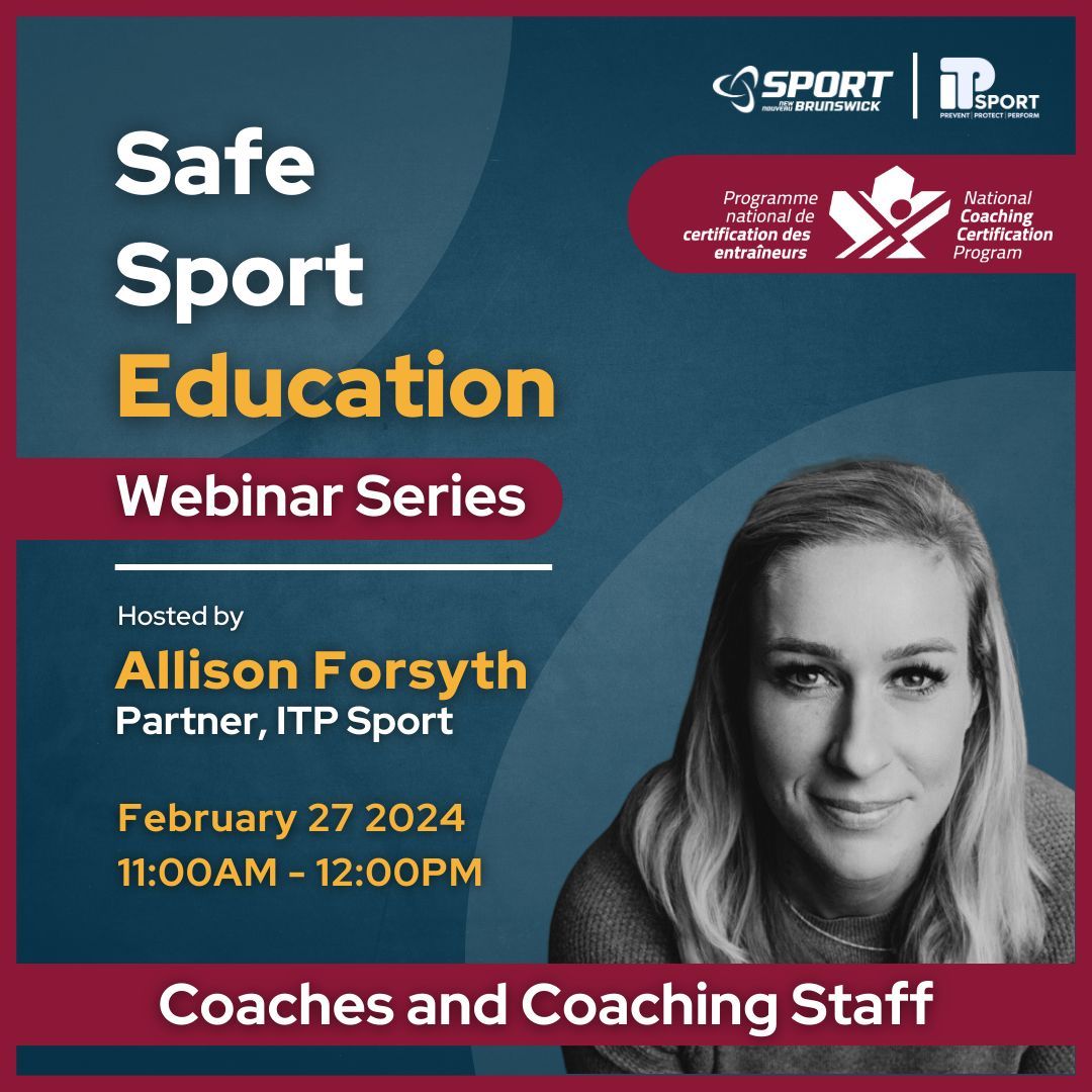 Have you registered for the “Safe Sport and you: What you need to know as a coach in the new Safe Sport landscape.” webinar yet?  This topic will be offered to participants on February 20th at 1:00pm (AST) and February 27th at 11:00am (AST). buff.ly/46aB8uK