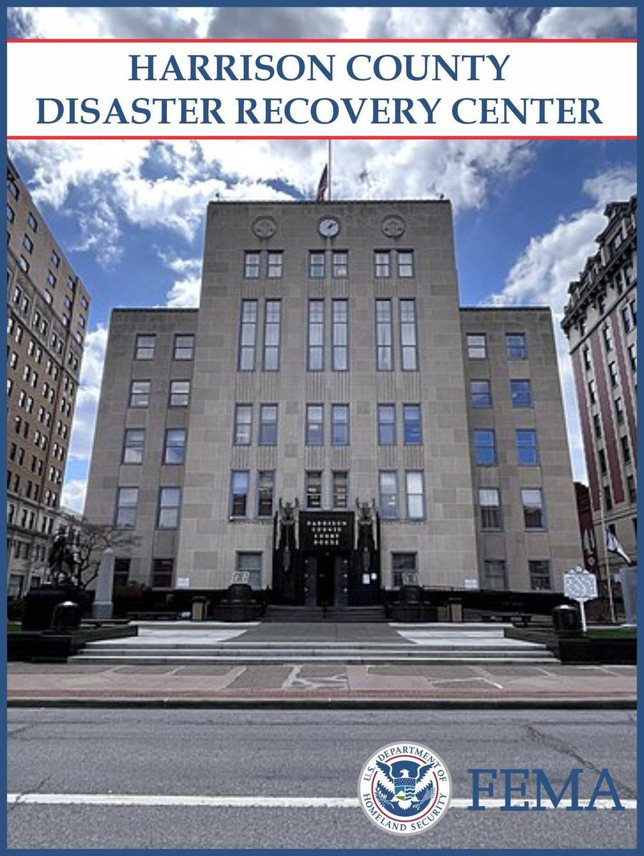 BridgeportOem's tweet photo. Anyone who was impacted by the August Flooding Event. The Harrison County Disaster Recovery Center will be opening on February 06, 2024. Representatives will be at the Harrison County Courthouse located at 301 W Main Street, Clarksburg to assist you. https://t.co/1kE58yuWYT