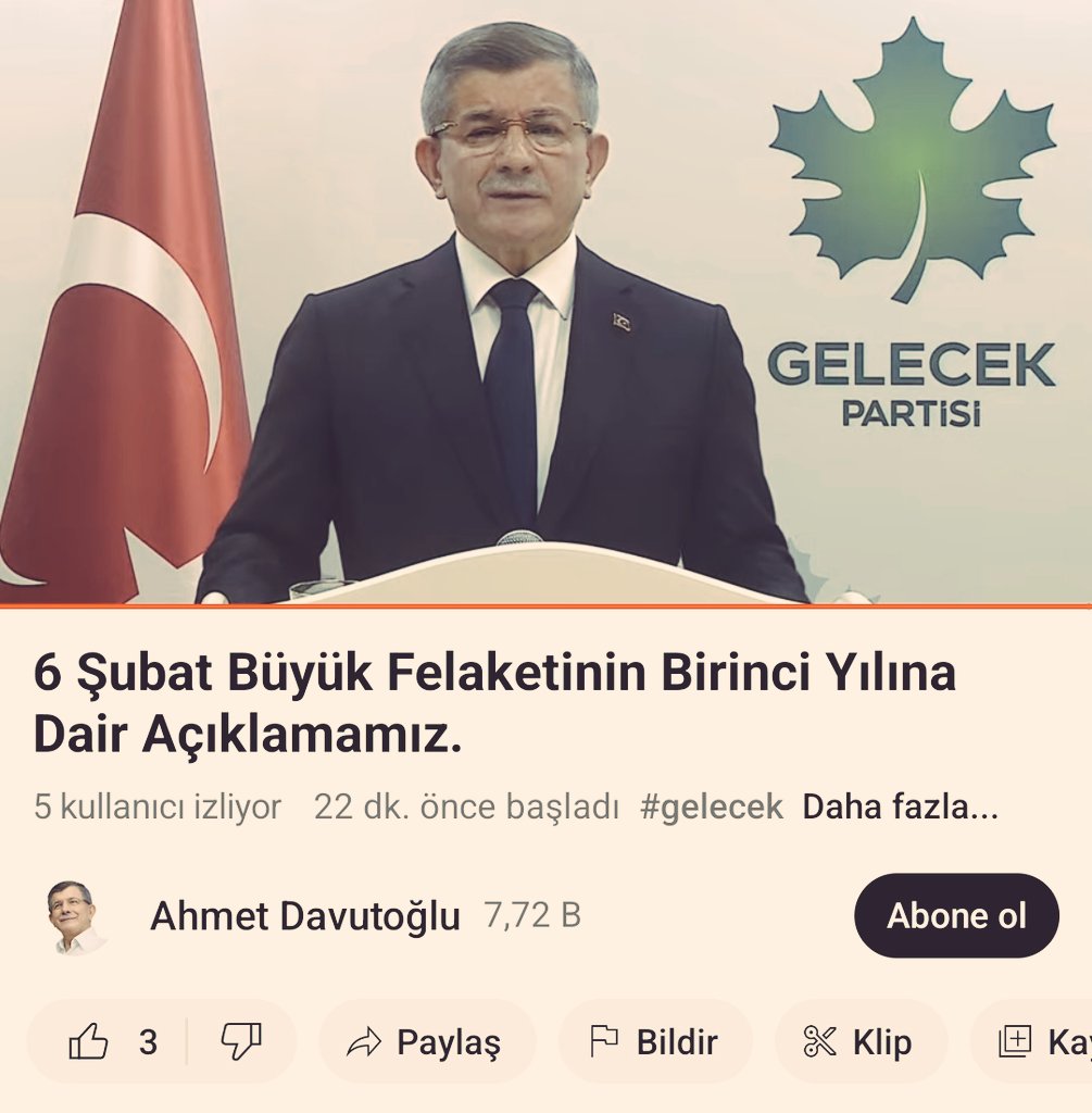 CHP'nin listelerinden vekil verdiği Ahmet Davutoğlu'nun canlı yayınını, anlık 5 kişi izledi.