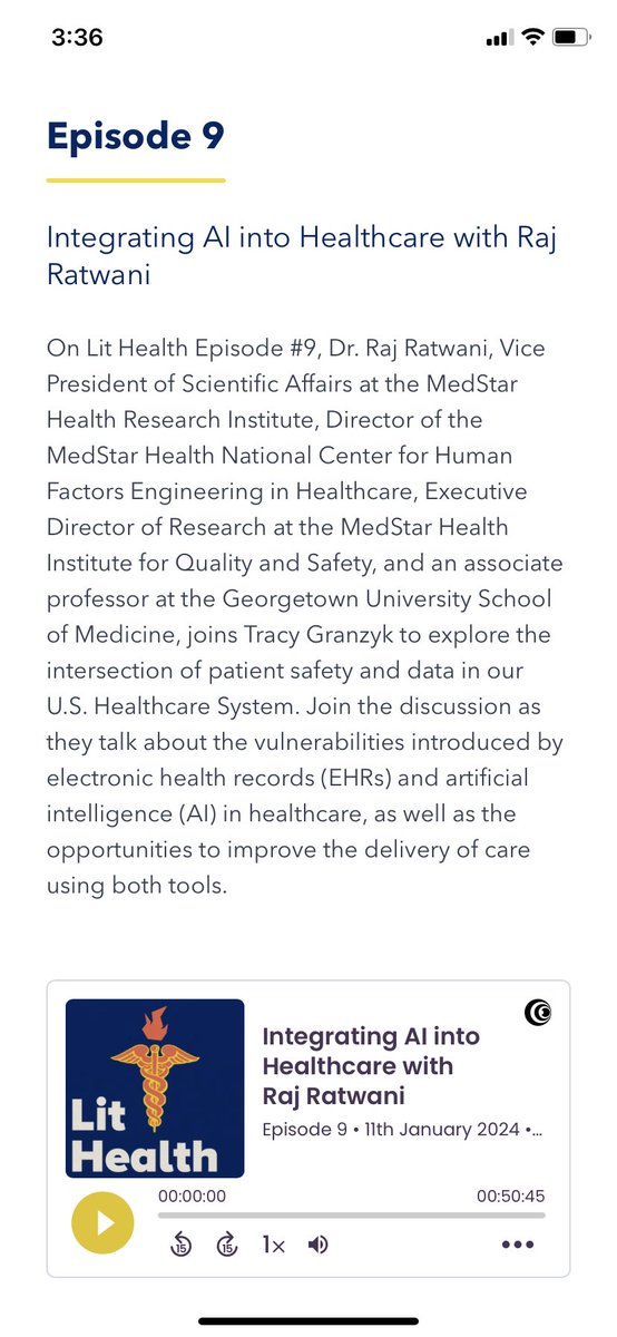 What are key patient safety and human factors implications for #AI use in healthcare? Listen to Center Director @RajRatwani in this @MedStarHealth @MedStarIQS podcast with @tgranz. shorturl.at/hoEQ9