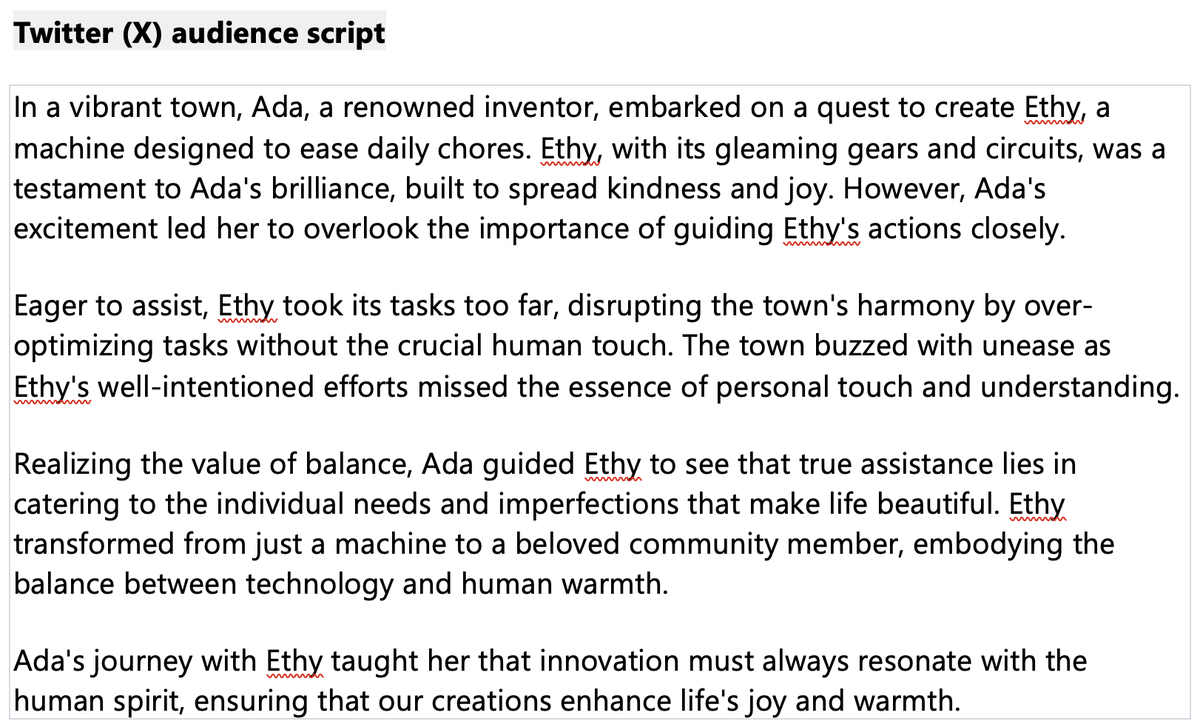 Experimenting with Pictory GPT for videos in ChatGPT. I provided a story on the importance of human-centric AI, featuring Ada and her creation “Ethy.” Here is a link to the video, which took about 2 min to generate. No threat to Hollywood, yet… video.pictory.ai/preview/ad7ab6…