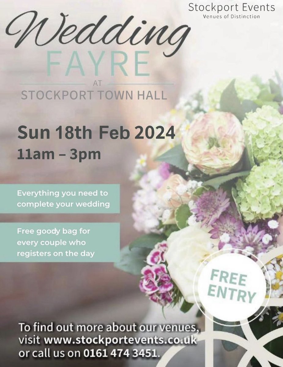 Are you planning on asking a special question on Valentine’s Day this year? 

Join us at our Wedding Fayre at Stockport Town Hall on Sunday 18th February and see what our award winning venues have to offer for your special day.  11am - 3pm, free entry.

#weddingfayre #weddingshow