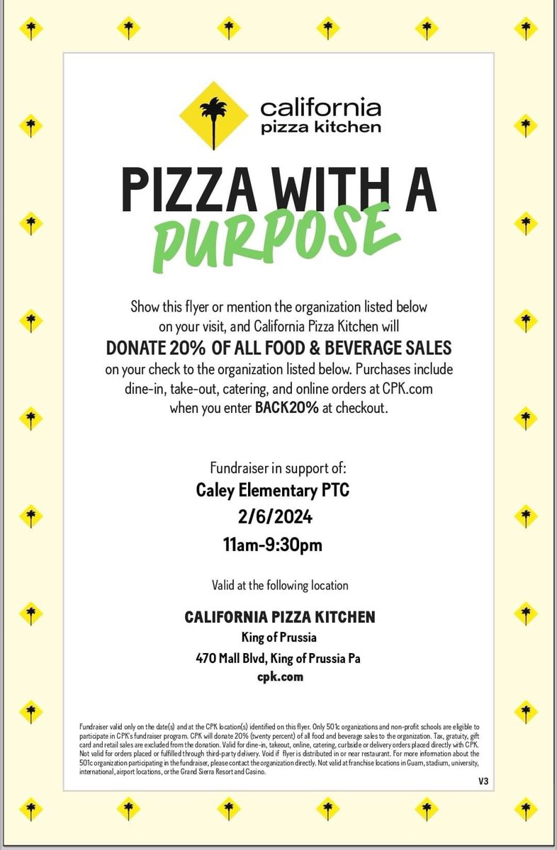 Looking for an easy dinner tonight? Come support our PTC at their California Pizza Kitchen fundraiser!🐾🍕