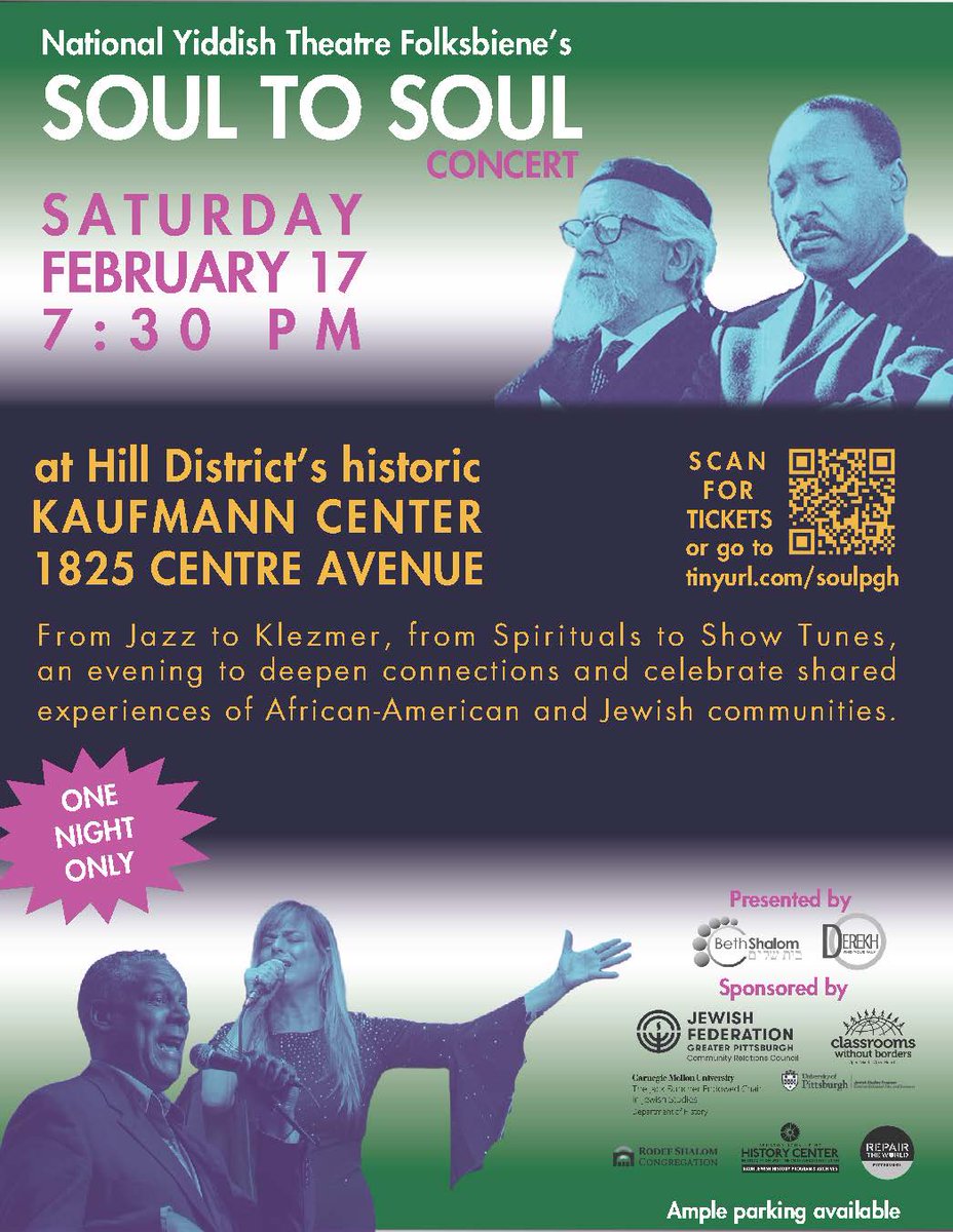 HistoryCMU's tweet photo. From Jazz to Klezmer, from Spirituals to Yiddish – SOUL TO SOUL is a concert melding the musical traditions of two communities, Jewish &amp; African-American, celebrating their commonality with poignancy &amp; passion. 7:30PM Feb 17 at the Kaufmann Center: https://t.co/XgNAwVSSUB https://t.co/P6CP4FeIxW