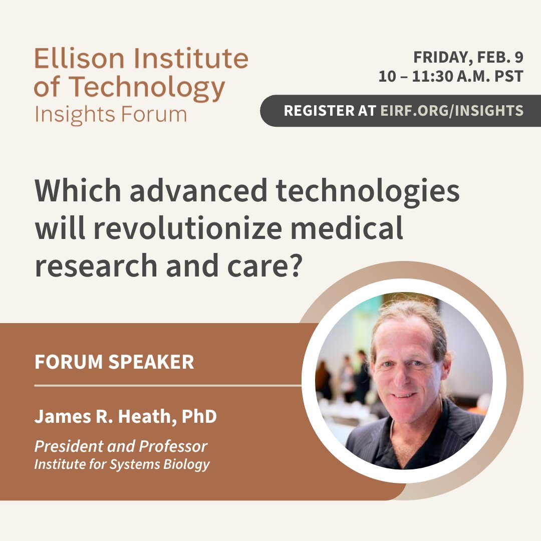 Dr. @LabHeath of @isbsci joins our Feb. 9 @EITLosAngeles #InsightsForum to discuss how technological innovation will reshape the landscape of #cancer and #medicine. RSVP to join the conversation at eirf.org/insights!