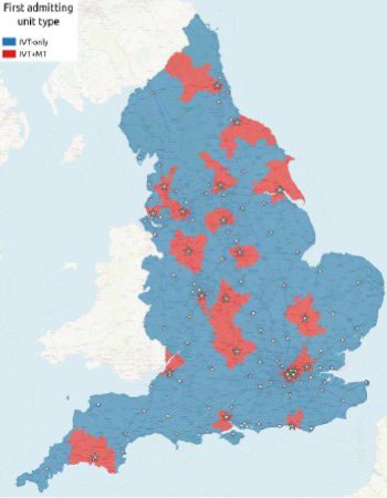 🤔 Why SPEEDY? 70% of people live in 🔵 zones where hospitals CAN’T offer thrombectomy on site and transfers delay treatment ⏳. SPEEDY is showing whether thrombectomy direct admission 🔴 zones should be expanded for selected 🚑 patients #MakeTheCall #SavingBrains