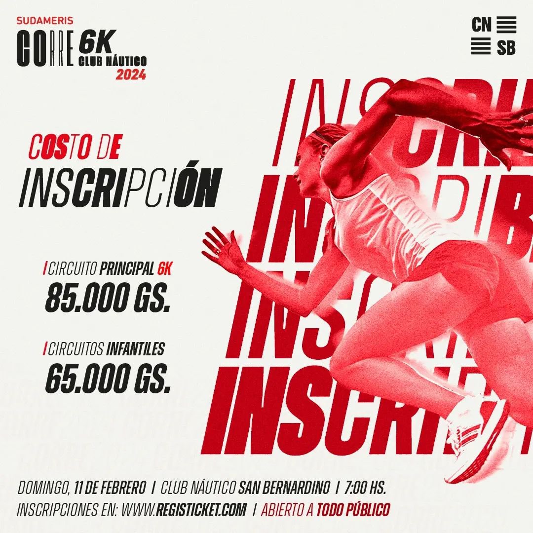 Aún estás a tiempo de participar de esta increíble corrida que es Sudameris Corre 😎🎉🔜

Acá te dejamos los costos de inscripción para que vayas preparándote para dejar todo en el asfalto  💪🏼🏃🏻‍♂️

📱 INSCRIPCIONES EN REGISTICKET.COM