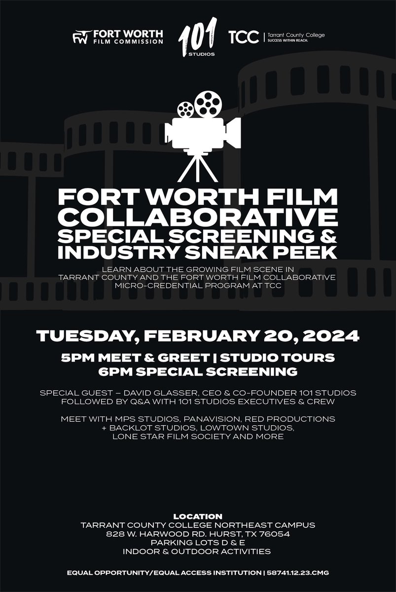 Learn more about the Fort Worth Film Collaborative at our free industry event on Feb 20 🎬

More info and RSVP: FortWorth.com/TCC

#filmfortworth