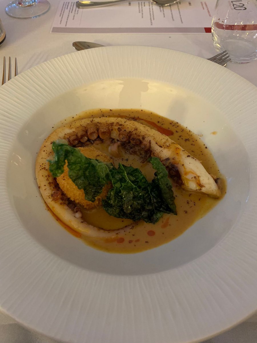 TrishHadden's tweet photo. What an amazing night @L20HotelSchool with their chef and students showcasing flavours of the Middle East.  Students foh 🙌 and chefs a superb meal.  The menu, flavours exceptional and special mention, the octopus, wow! https://t.co/yhYquabJw4