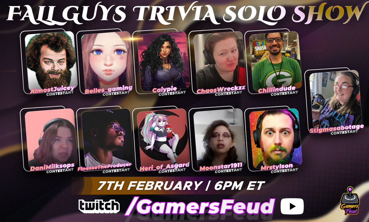 GamersFeud's tweet photo. Wednesday kicks off a great week of Fall Guys shows! 👑

We're hosting Fall Guys Trivia tomorrow to highlight some of the best to ever play Fall Guys and test their knowledge.

Tune IN TOMORROW!
https://t.co/S5FiDQVEHa 
https://t.co/g0wFgsabxF 

#GamersFeud https://t.co/SzI9Lko0Vy