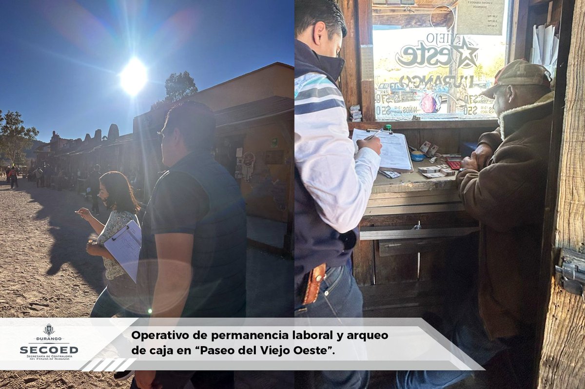 SECOTED's tweet photo. Para verificar que los colaboradores del Gobierno de @EVillegasV se conduzcan con eficiencia y responsabilidad, los Órganos Internos de Control realizaron durante el fin de semana operativo de permanencia laboral y arqueo de caja en "Paseo del Viejo Oeste".
@dgosectur 
@fept_dgo https://t.co/5MA8iWH729