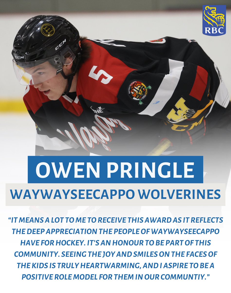mjhlhockey's tweet photo. It’s an #RBCGameNight in Waywayseecappo!  @mjhlWolverines, Owen Pringle will be recognized as a part of the 2023-24 MJHL - @RBC Community Ambassador Team 👏🏻 #MJHLHockey  

Read ➡️ https://t.co/G6q2v89ZwW https://t.co/1BSerDiDrd