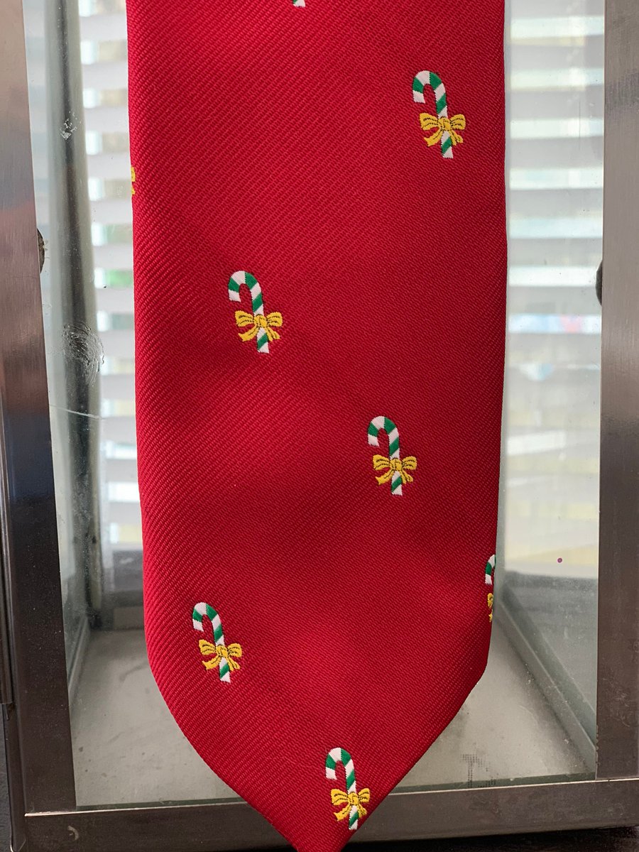 Vintage Tie with Candy Canes, Vintage Cape Cod Sport Tie, Vintage Necktie, Red with Green and White Striped Candy Canes with Yellow Ribbons #NeckTie #necktie
