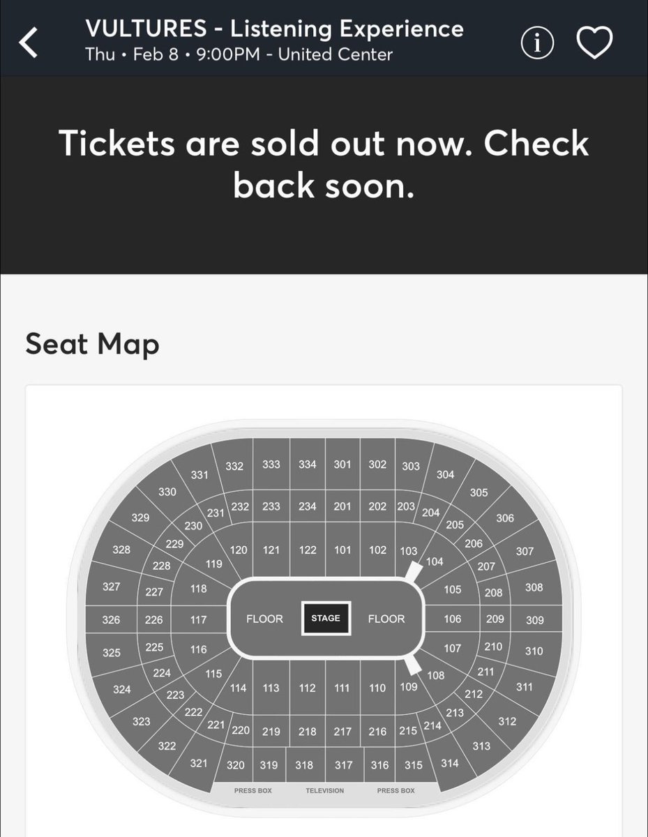 DondaTimes's tweet photo. Tickets for Ye’s Vultures listening party in Chicago are SOLD OUT in 7 minutes https://t.co/YU0apLFO20