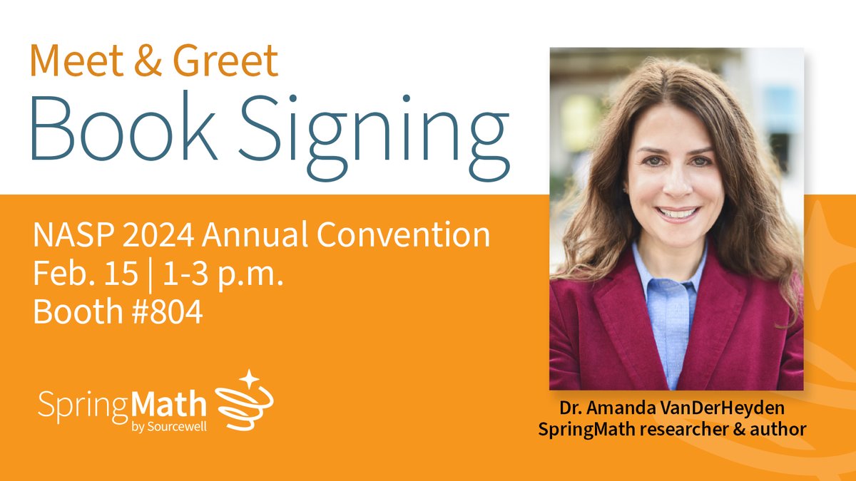 sourcewell_gov's tweet image. #NASP2024 is just a week away! Visit Booth 804 to get your FREE copy* of the Supporting Math MTSS Through SpringMath book signed by #SpringMath authors Drs. @amandavande1 and Paul Muyskens.
*Limited quantities
Access the digital version of the book here: springmath.org/ebook