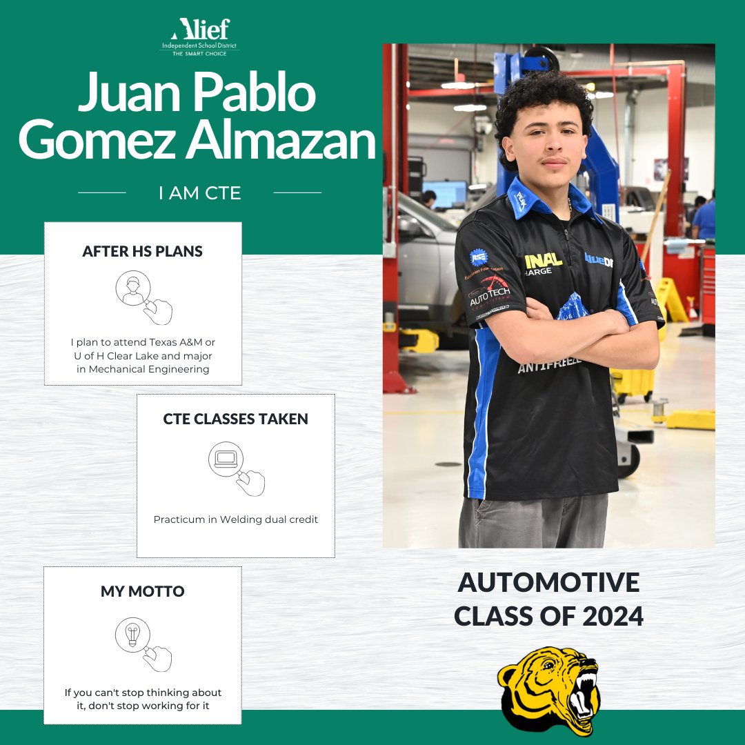 AliefCTE (@aliefcte) on Twitter photo <a href="/AliefHastingsHS/">Alief Hastings HS🐾</a> student Juan Pablo Gomez Almazan plans to attend <a href="/TAMU/">Texas A&M University</a> or <a href="/UHClearLake/">University of Houston-Clear Lake</a> to study Mechanical Engineering. His motto "if you can't stop thinking about it, don't stop working for it" is helping him achieve his goals. <a href="/AliefISD/">Alief ISD</a> <a href="/Alief_Career/">Marshall Center for Advanced Careers</a> #BetterTogether #CTEMonth <a href="/AliefHastingsHS/">Alief Hastings HS🐾</a> student Juan Pablo Gomez Almazan plans to attend <a href="/TAMU/">Texas A&M University</a> or <a href="/UHClearLake/">University of Houston-Clear Lake</a> to study Mechanical Engineering. His motto "if you can't stop thinking about it, don't stop working for it" is helping him achieve his goals. <a href="/AliefISD/">Alief ISD</a> <a href="/Alief_Career/">Marshall Center for Advanced Careers</a> #BetterTogether #CTEMonth