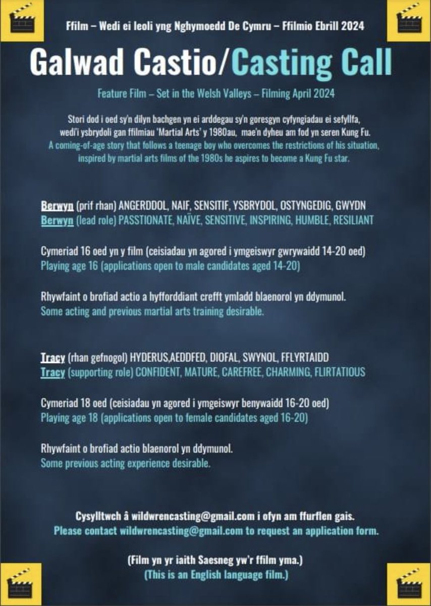 GALWAD CASTIO 🎬📽️

Eisiau ehangu ar eich profiadau actio a pherfformio tu ôl i gamera? 

Dyma wybodaeth am y cymeriadau ⬇️

Os oes diddordeb, dewch i weld Mrs Moore neu Mr James am ffurflen gais 🎭

<a href="/YsgolYstalyfera/">Ystalyfera - Bro Dur</a>