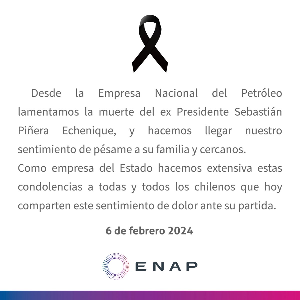 Enap_Informa's tweet image. Lamentamos el fallecimiento del ex Presidente #Sebastián Piñera E.