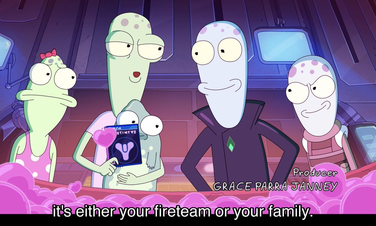 DestinyBulletn's tweet photo. New special episode of Solar Opposites has a direct Destiny 2 reference.

"It's either your fireteam or your family." 😭 https://t.co/bCxrvqPH86