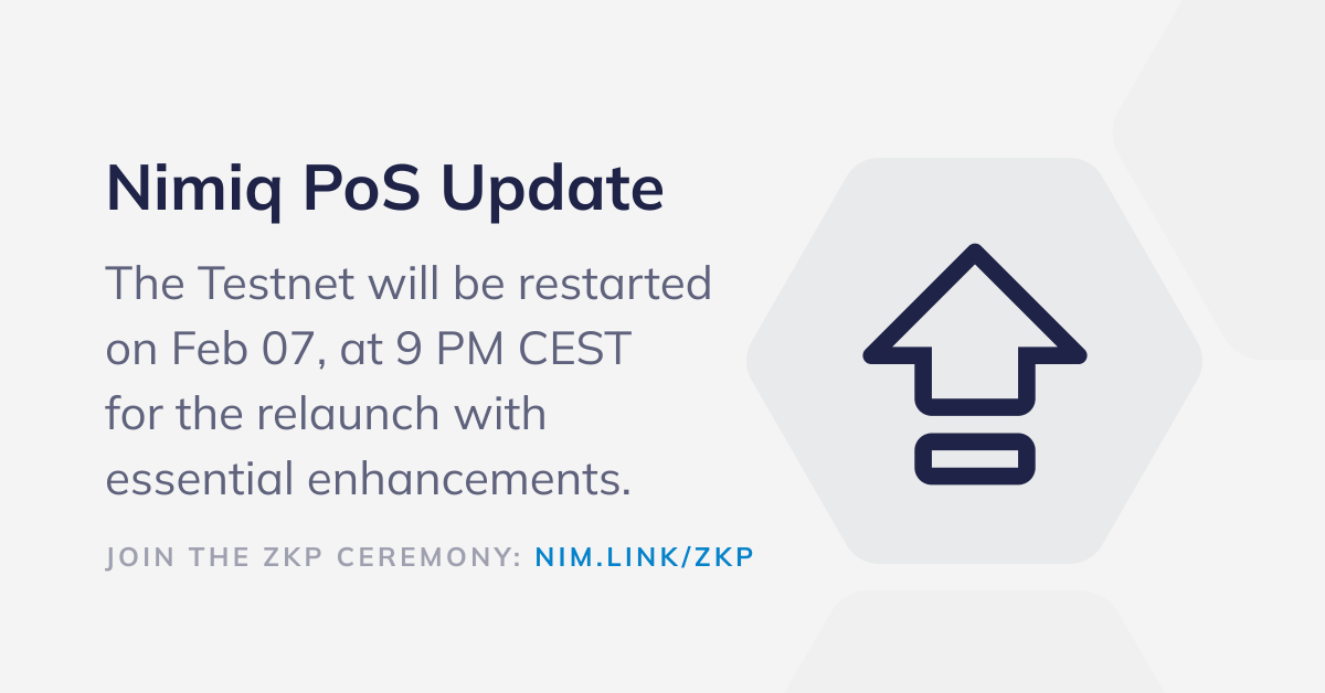 nimiq's tweet photo. Nimiq's #PoS Testnet is taking a leap forward!

The Testnet will be restarted tomorrow at 9 PM CEST to include the latest enhancements:

- Validity Window Sync update
- Network stability improvements
- Introduction of Minimum &amp; Retired Stake
- Other miscellaneous fixes! https://t.co/Ieu6sauXvr