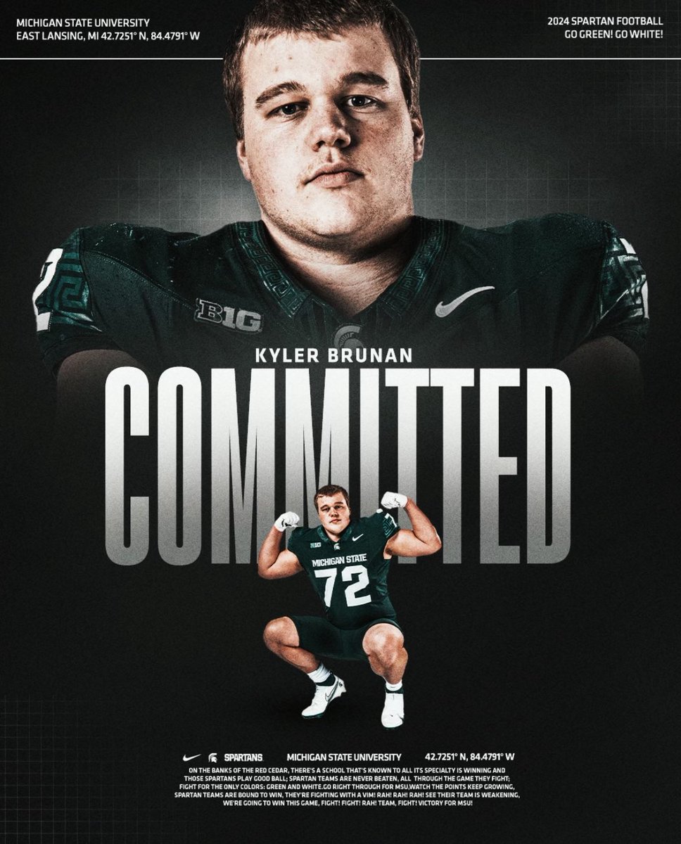 All glory to God, after a long time of talking with family and prayer I’m blessed to say that I am committed to Michigan State Football! @Coach_Smith @CoachLail @MSU_Football @FBCoachM