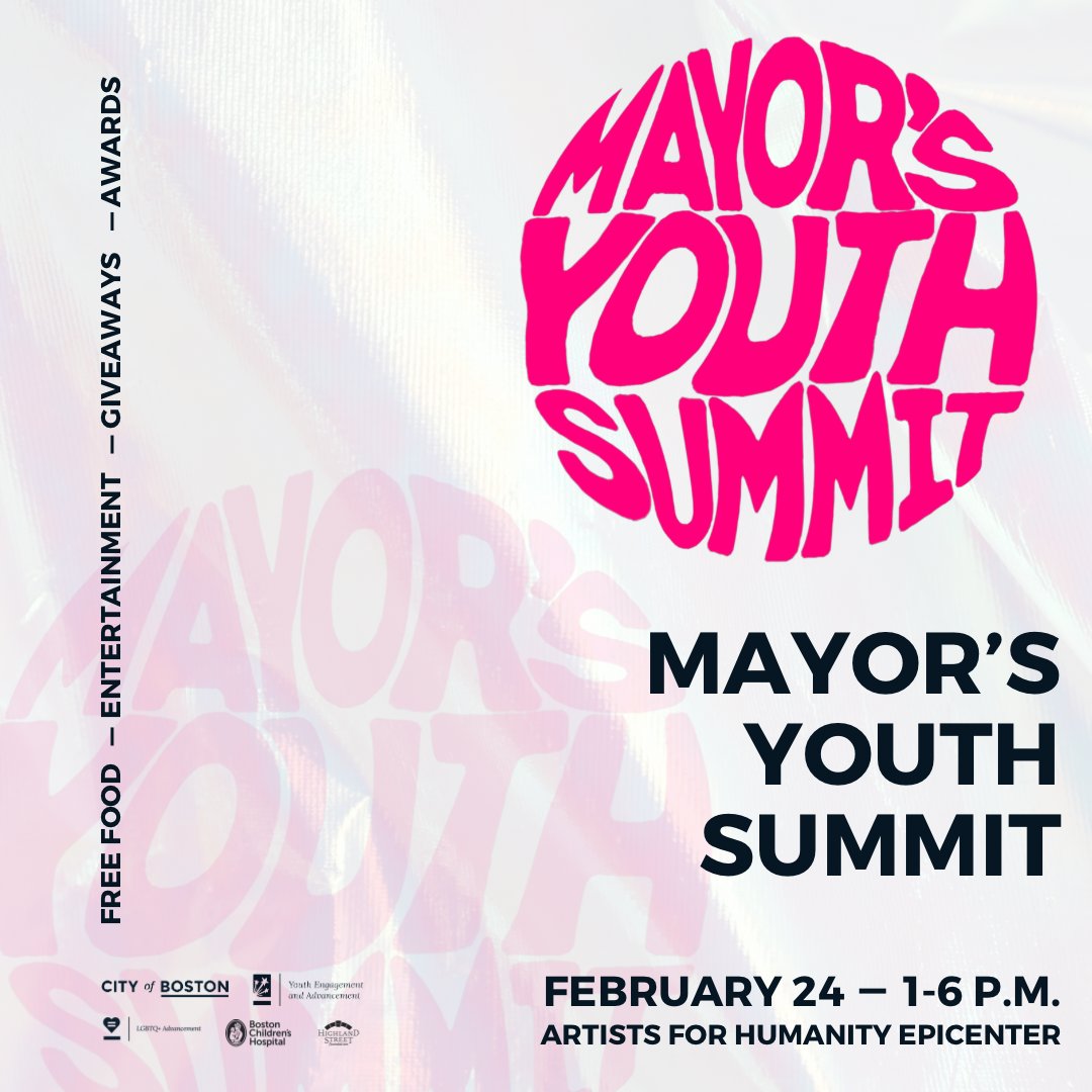 The Mayor's Youth Summit is back! Join us on February 24 for a celebration of Boston’s youth that aims to engage and inspire the City's young people in a fun and interactive way. Register today! boston.gov/youth-summit