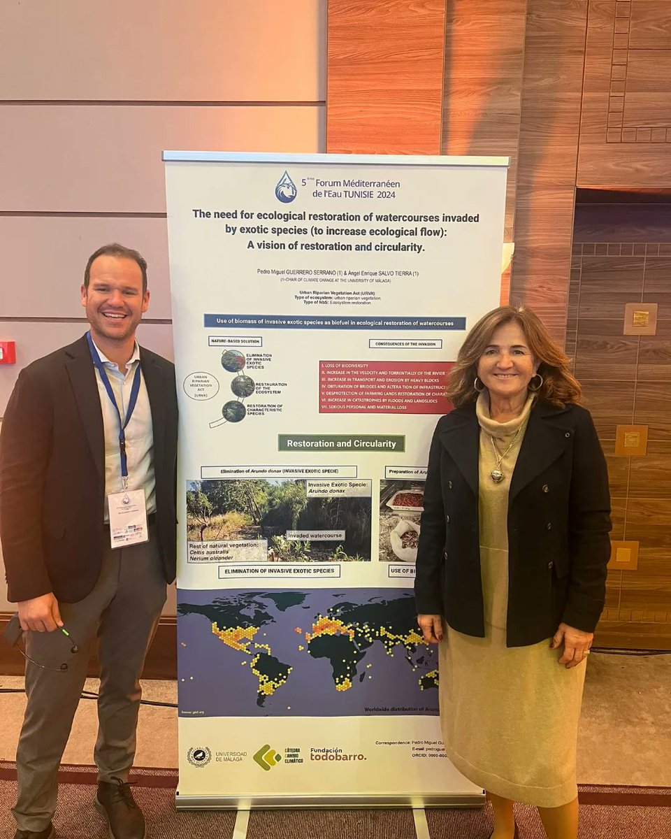 ClimaticosSpain's tweet photo. Nuestros Embajadores #EUClimatePact @EUClimateAction
@mamenmarquesita @elopezgunn @Pedro_MGS asisten al V Foro Mediterráneo del Agua en Túnez 
Además Pedro presenta el proyecto de restauración ecológica de cursos de agua con especies exóticas invasoras para valorizar la biomasa https://t.co/hUXCs6T1nh