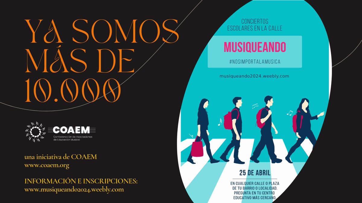coaemcoaem's tweet photo. Sin parar los motores! Vamos cogiendo la marcha de las adhesiones a #musiqueando2024!!
Te apuntas??? 💃🏻🎤❤️🎶🥁
Jornada de conciertos escolares en la calle.
25 de abril.
#educaconmúsica
#Educaciónmusical
#nosimportalamusica
#yoconeuterpe
https://t.co/QxQP5Qp5y7 https://t.co/1UCeZDrJXp