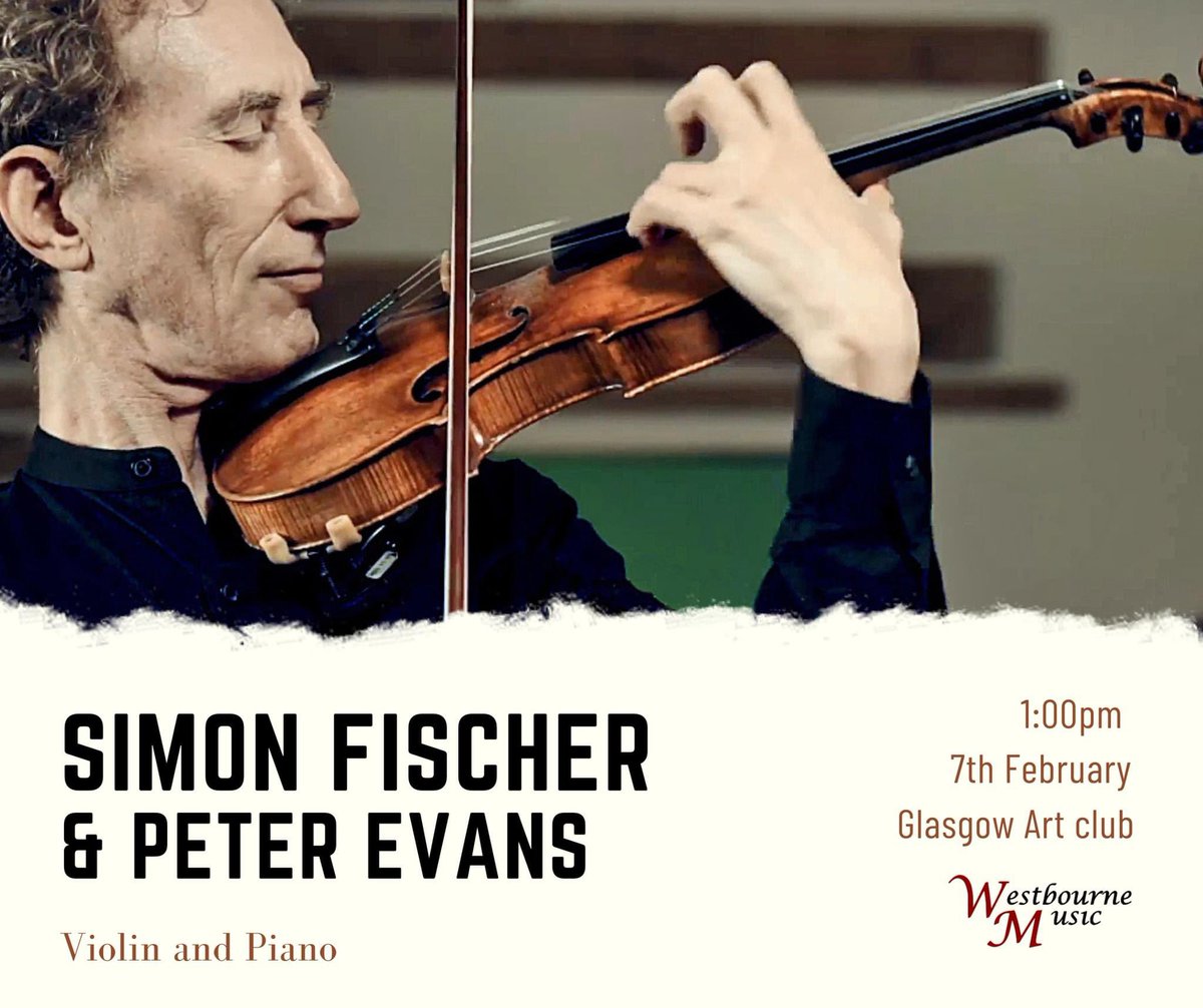 World famous violinist, Simon Fischer is performing at Westbourne Music tomorrow. Beethoven, Sonata for piano and violin in E flat, Schubert, Sonatina in A minor, F. Mendelssohn, Notturno (arr. Fischer) Debussy, Sonata in G minor Tickets: tinyurl.com/SFWB24