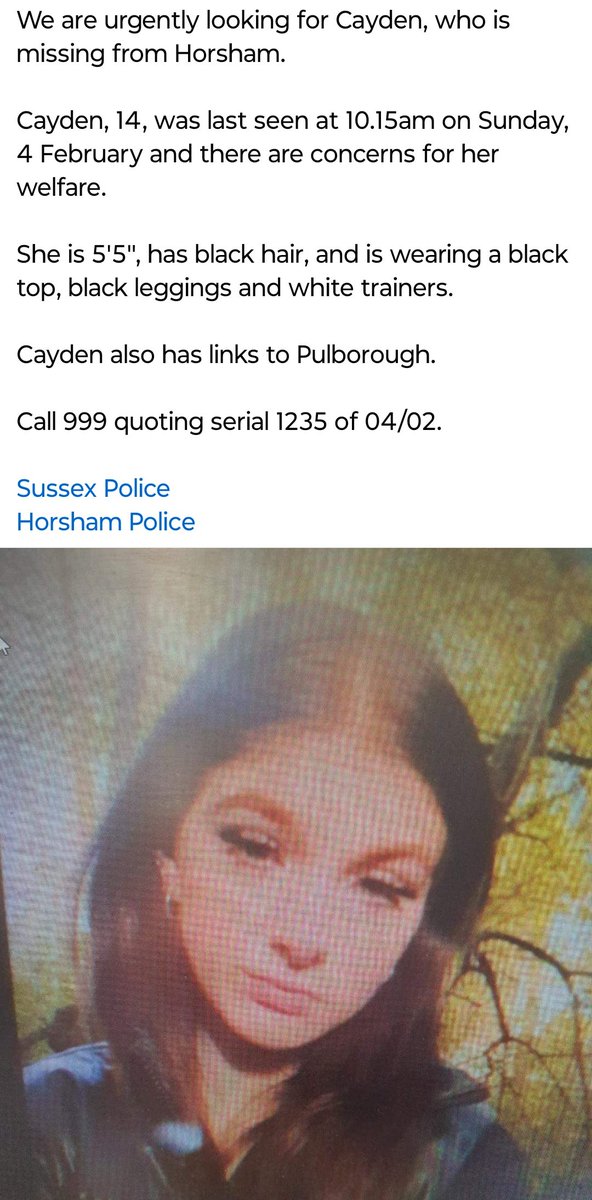 Come on twitter do your stuff.
14 year old girl from Horsham is missing