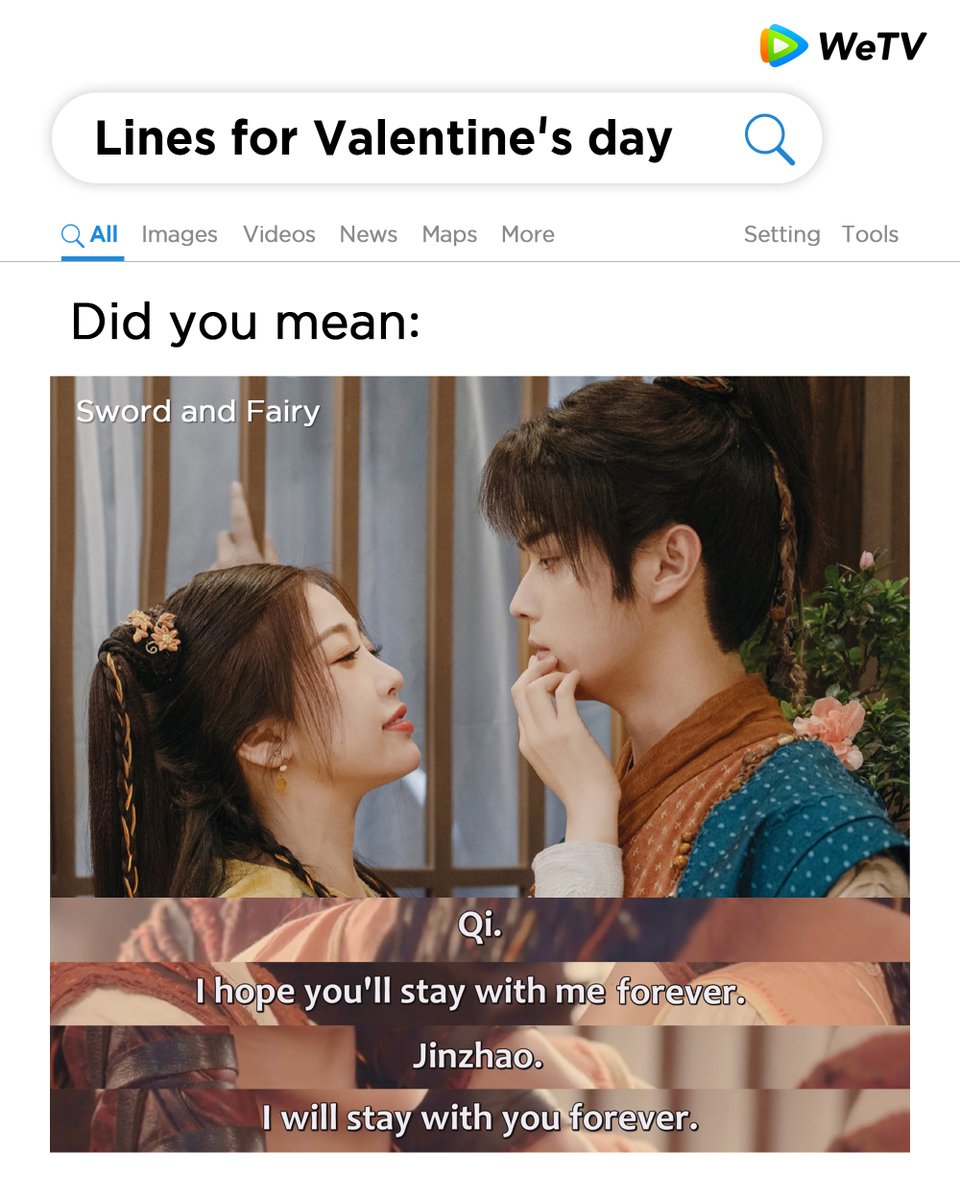 WeTVOfficial's tweet photo. Happy Valentine's Day💓
Come learn some heartfelt lines from them🥰
#AmidstaSnowstormofLove #在暴雪时分
#SwordandFairy #祈今朝
#TheLastImmortal #神隐
#LoveMeLoveMyVoice #很想很想你
(Available in ASEAN、HK&MAC&TW)
#WeTVSpecial #WeTV #WeTVAlwaysMore https://t.co/SPeC3TYIgp