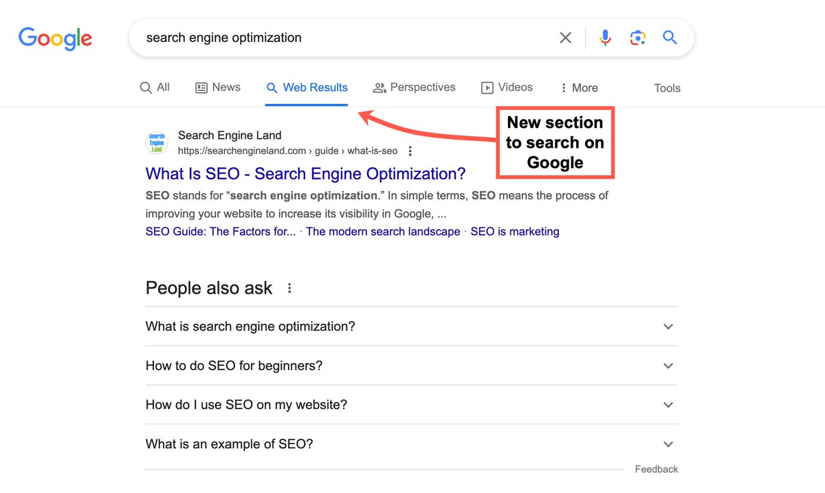 Whoa, Google is now showing a separate tab for 'Web Results'. Could this be a look into the future of Search once SGE is ready for prime time? IMO standard web listings will always have their place in search results – interesting they are segmenting in this way.