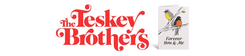 teskeybrothers's tweet photo. Attention lovers! Who do you love? Tell them about it with a limited edition ‘forever you &amp; me’ Valentine’s Day card, free with any merch purchase on the Australian store this week. Ends this Sunday. Individual cards available to purchase too. 💙💙💙💙https://t.co/Vep6C8JF3W https://t.co/7qcl9QLpna