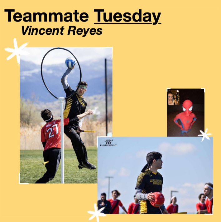 Our next featured player is Vincent Reyes!

Number: 16

Position: Beater, chaser

Years on the team: 5

Favorite thing about quadball: The people that i’ve met and who have become like family to me

Favorite Disney princess: Belle