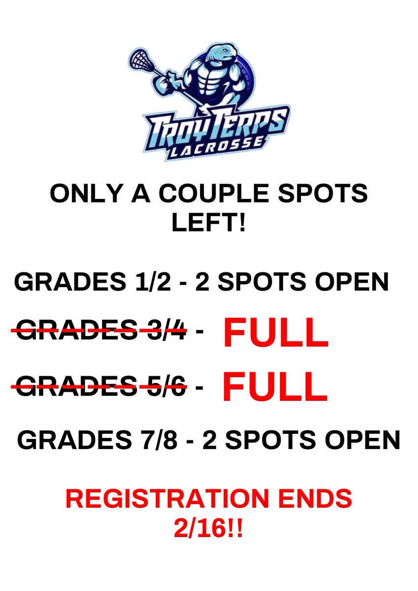 TroyTerps's tweet photo. Almost full! Secure one of the final spots before registration closes on 2/6. GO TERPS! 🥍🥍🥍 https://t.co/m6lTF0yjDa