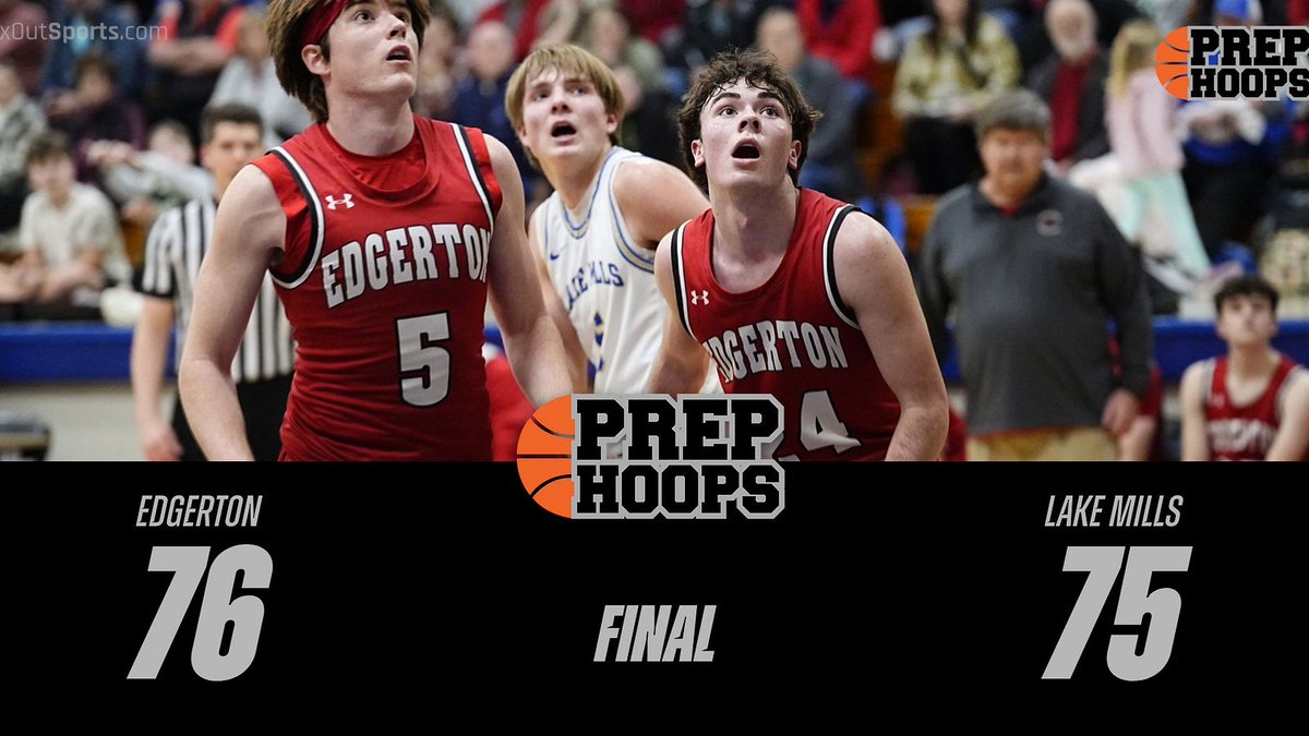 Edgerton pulls off the big road upset.

A.J. Bender 31 points

Brady Benish 16 points

Olin Zellmer 28 points and the game winning free throws.

Preston Schaffner 18 points 

Jack Fox 16 points

#wisbb