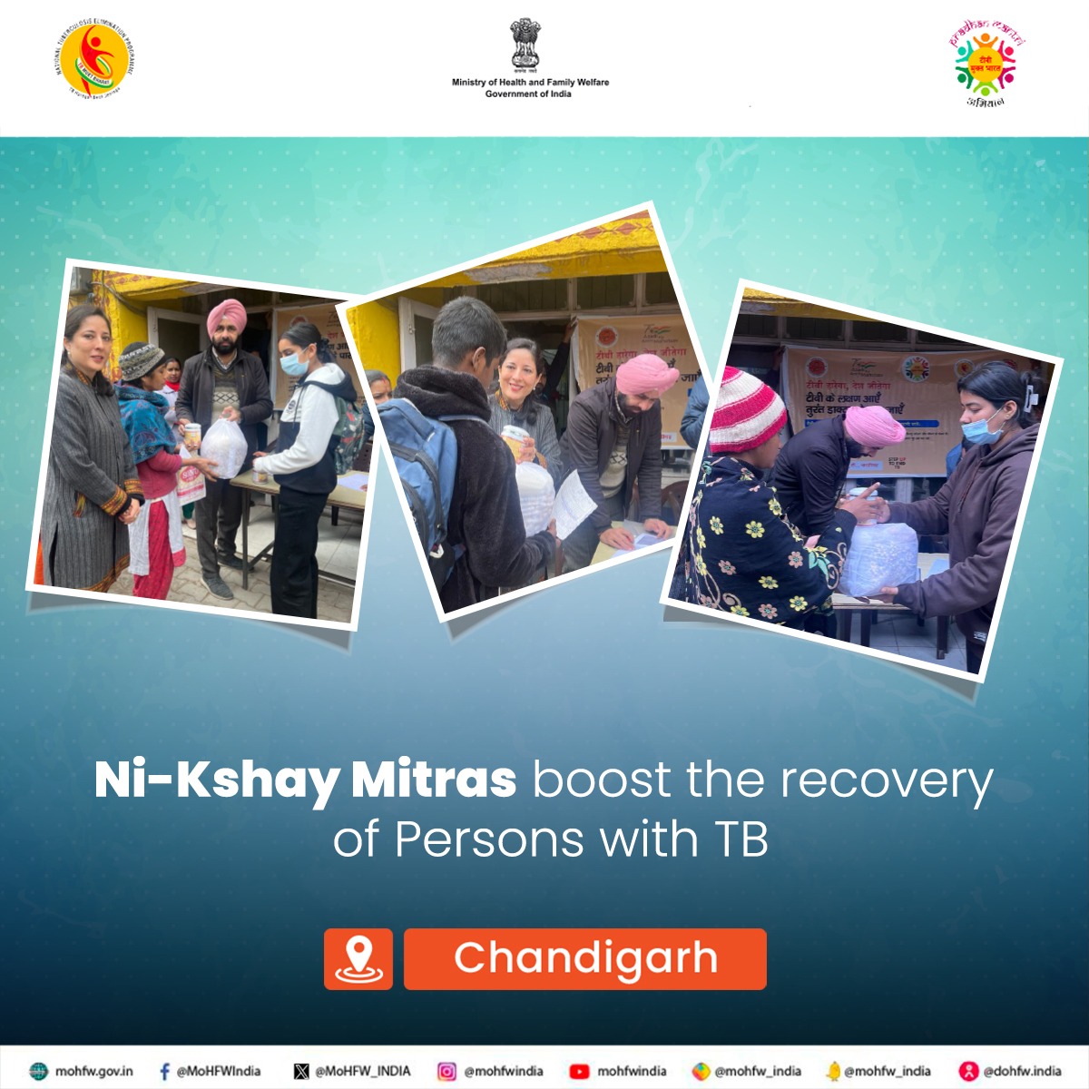 Fueling the resolve to #EndTB!
#NikshayMitras are on the frontlines of the TB battle as they distribute nutrition kits to Persons with TB in Chandigarh.

#TBMuktBharat #TBHaregaDeshJeetega