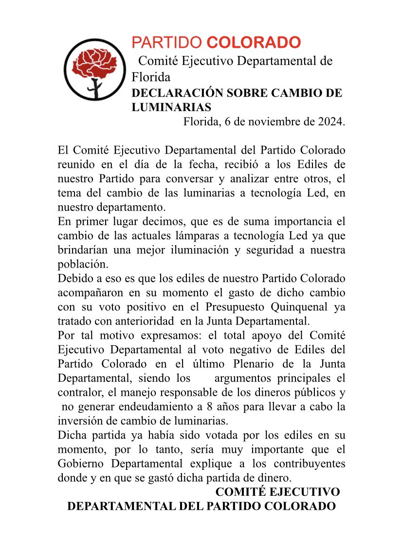 Declaración del CED sobre recambio de luminarias.