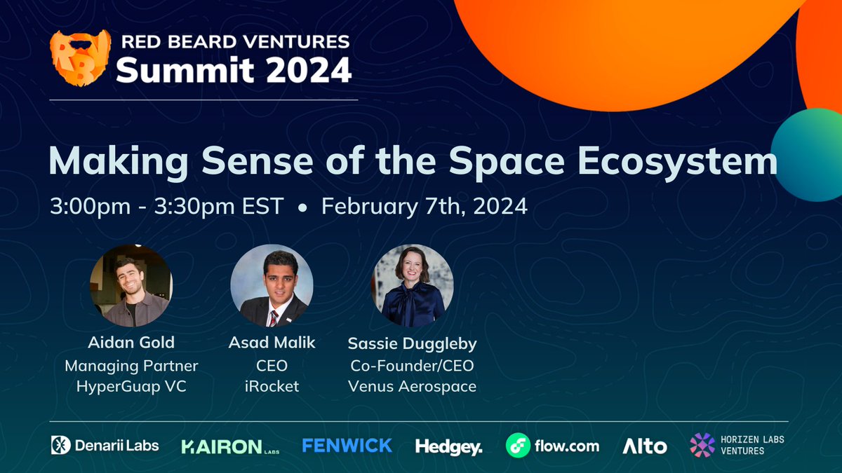 DrewAustin's tweet photo. 🚀Check the #RBVSummit panel "Making Sense of the Space Ecosystem" at 3:00PM EST w/ @sduggleby of @VenusAerospace, Asad Malik of @iRocketUSA,  and hosted by @MrGoldBro of @HyperGuap https://t.co/HBQQ8oGUlp