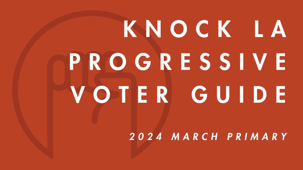 We’re progressive Angelenos, of course we wrote an extensive voter guide with breakdowns of city, county, state, and federal races, plus ballot initiatives!

Your guide to progressive voting in this 2024 election is here:
knock-la.com/knock-la-voter…