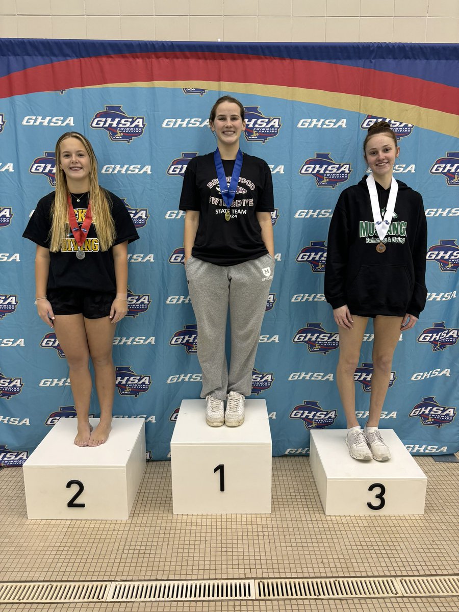 The 2024 <a href="/OfficialGHSA/">GHSA</a> 7A Diving Champions 

🥇 Chloe B. 653.60 <a href="/Bwoodsports/">Brookwood Athletics</a> 
🥈Ruth M. 615.30 <a href="/CCHSPackers/">Colquitt County High</a> 
🥉Katherine B. 587.90 <a href="/KMHSathletics/">Kennesaw Mtn.</a>