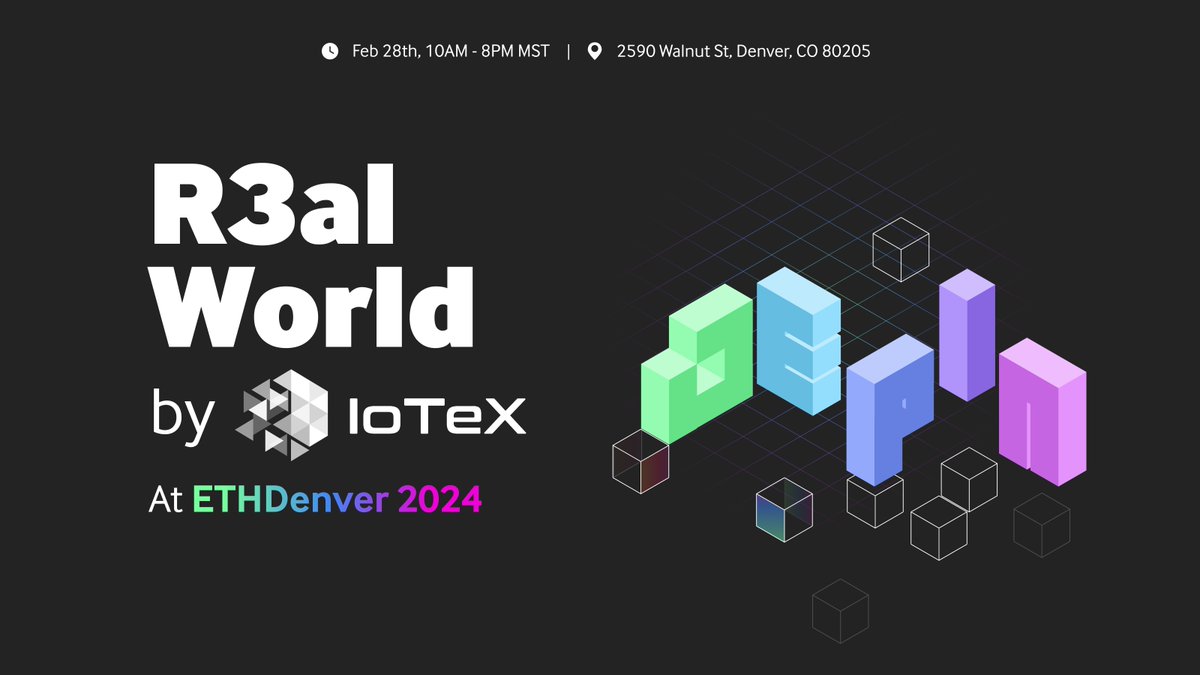 DePIN’s biggest event is back in 2024. 📆 #R3ALWORLD. February 28th. At #ETHDenver. 500k+ Social Impressions 5000+ Attendees 70+ Speakers 50+ Partners 6 Cities Register now: lu.ma/r3al-world-eth… 👈