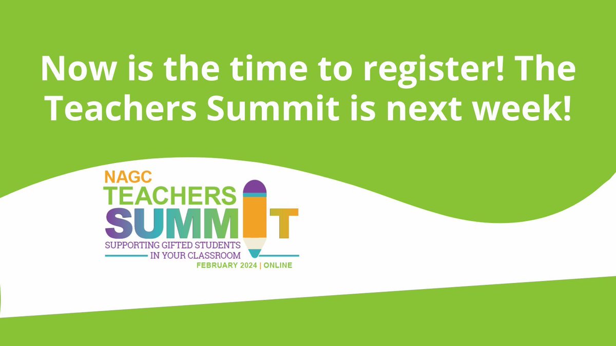 Now's the time to register for more than 25 hours of professional learning during the NAGC Teachers Summit, NEXT WEEK! Plus, attendees will have access to recorded programming for 60 days after the Summit. More: buff.ly/3ugnOr9