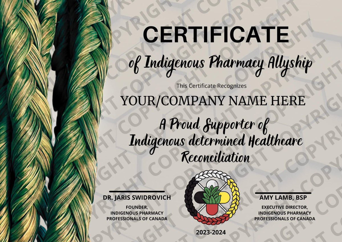 Get your personalized certificate today! We invite you or your organization to be a supporter of #Indigenous health equity in #pharmacy by becoming a member! indigenouspharmacy.ca/become_a_member