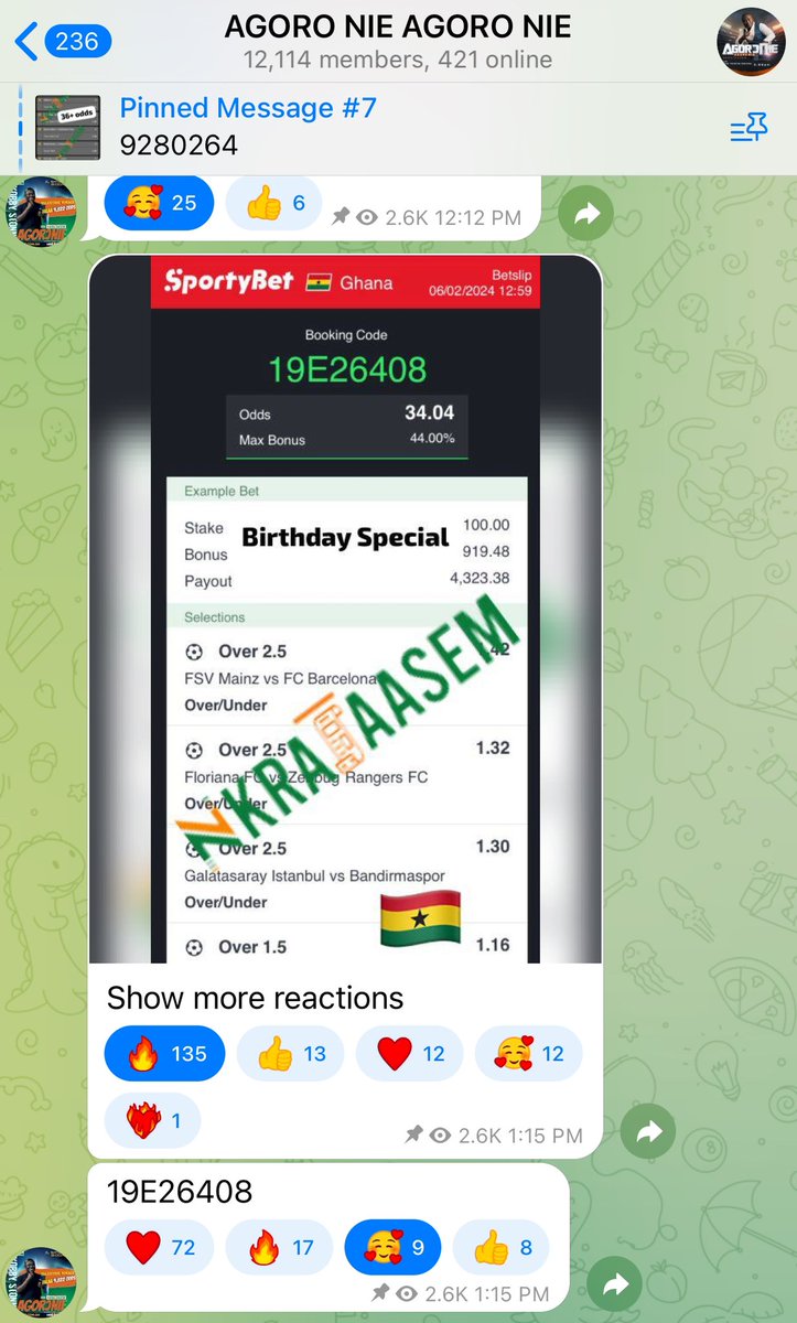 Though my birthday 🎉 is Thursday 8th February, I decided to give out 34 Odds as birthday gift 🎁 to my members on all my platforms and by God’s grace we won successfully.. Congratulations 🍾🎈🎉🎊 to us all Send me a WhatsApp message on 0244262902 whatsapp.com/channel/0029Va…