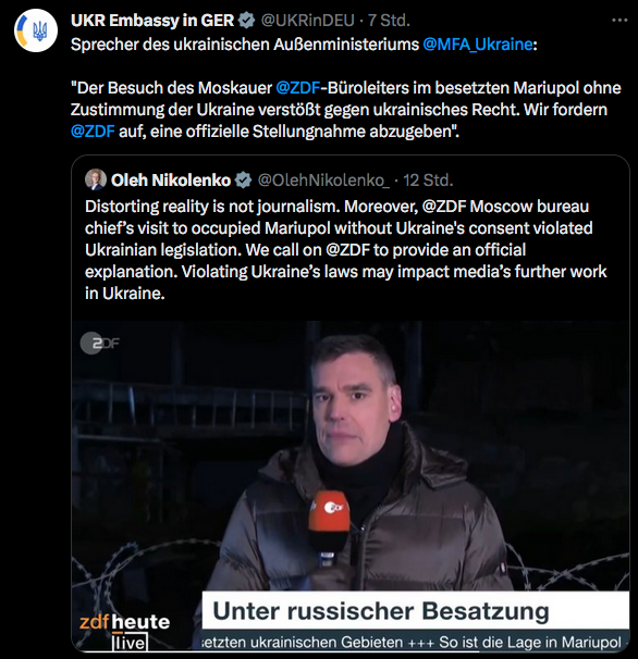 RobertJLorenz's tweet photo. @harkank EU-Journalisten wurde jedes Interview mit Putin von Selenskyj verboten ! ... Und Die Ukraine bedroht sogar ZDF-Journalisten die aus dem Donbass berichten ) #Scholz #Baerbock #MiRo_SPD #Habeck #Lanz #Fuecks #MAStrackZi #Tagethemen https://t.co/BZ8iEzgPEF