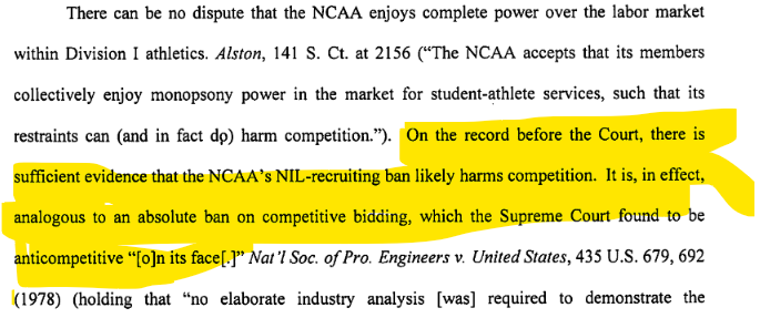 Judge in NCAA NIL recruiting case says no to a temporary restraining order, but sees merit in the case made by Tenn. &amp; VA. <a href="/GregIsaacsLaw/">Greg Isaacs</a> <a href="/6News/">WATE 6 On Your Side</a>